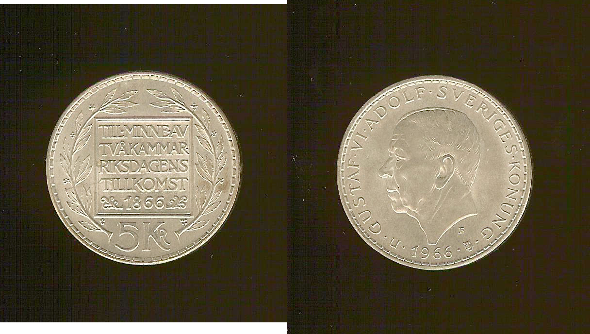 SUÈDE 5 Kronor Gustave VI 1966 SPL+